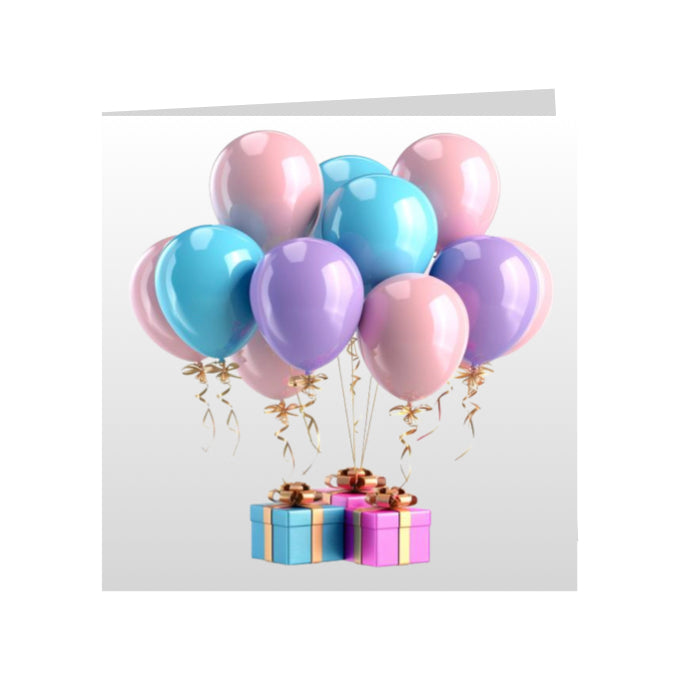 Square Greeting Cards - Birthday Balloons & Presents