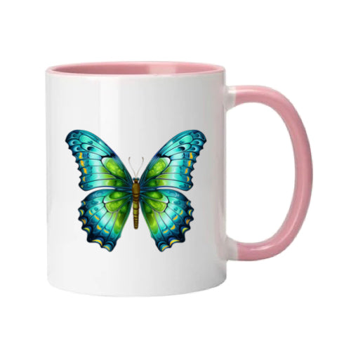 Mug - 11oz - Blue Coloured Green Butterfly 1