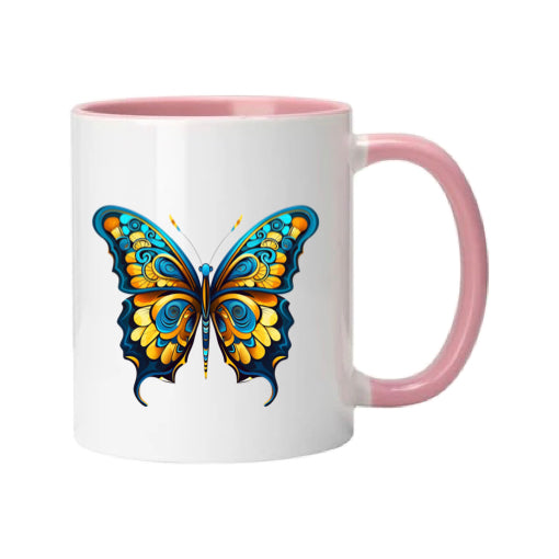 Mug - 11oz - Blue Coloured Yellow Butterfly 1