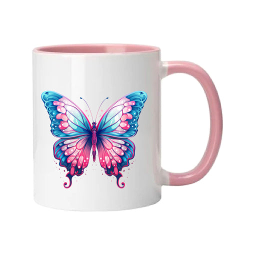 Mug - 11oz - Pink Coloured Blue Butterfly 2