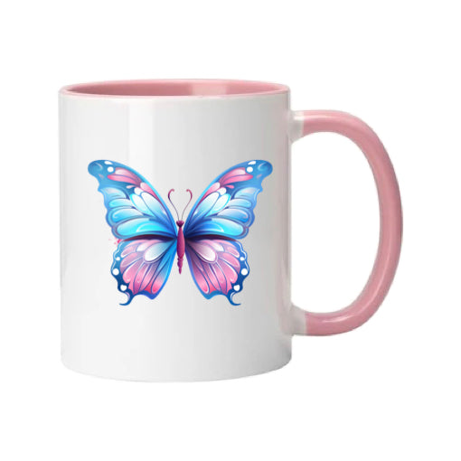 Mug - 11oz - Pink Coloured Blue Butterfly 3