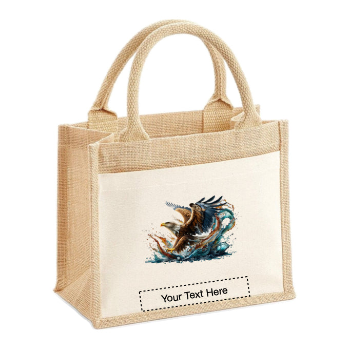 Jute Tote Bags - With 10 different Paint Splashed Eagle images
