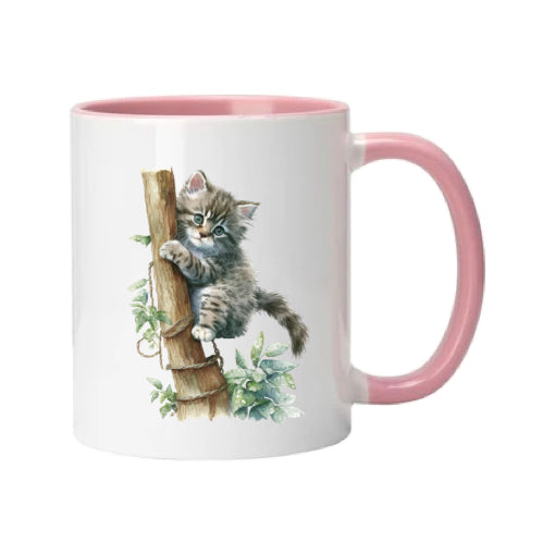 Mug - 11oz - Kitten climbing a tree trunk