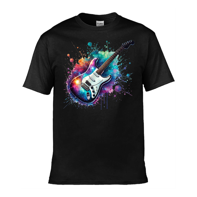 Mens T-Shirt (Gildan Softstyle 64000) - 10 Colours to choose from with a Paint Splashed Electric Guitar