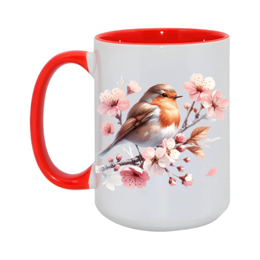 15oz Mugs white with red inside and handle