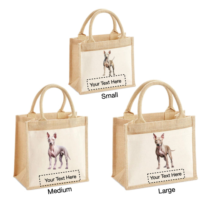 Jute Tote Bags - With 3 different images of American Hairless Terrier dogs