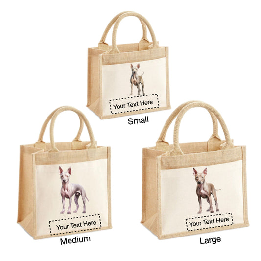 Jute Tote Bags - With 3 different images of American Hairless Terrier dogs