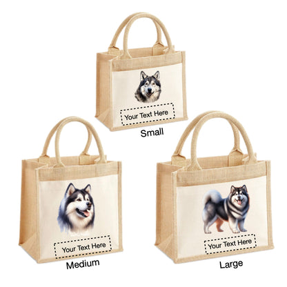 Jute Tote Bags - With 16 different images of Alaskan Malamute dogs