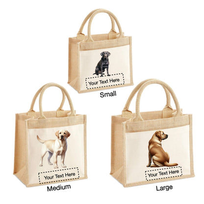 Jute Tote Bags - With 13 different images of Labrador dogs standing and sitting