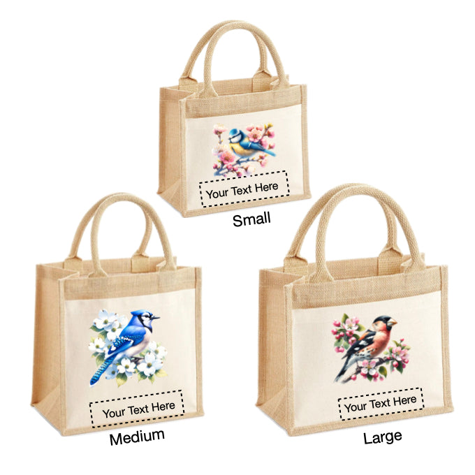 Jute Tote Bags - With 20 different Watercolour Birds - Group A