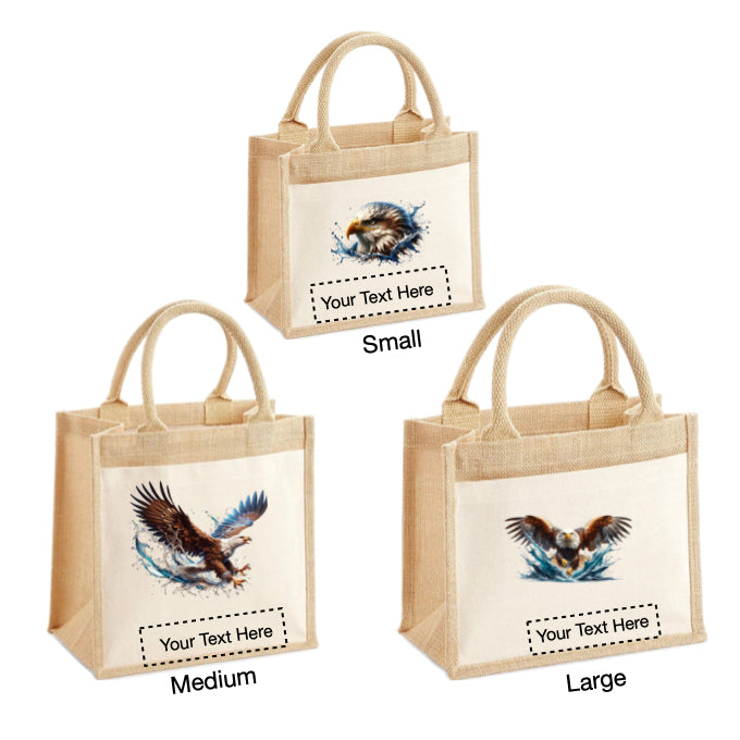 Jute Tote Bags - With 10 different Paint Splashed Eagle images