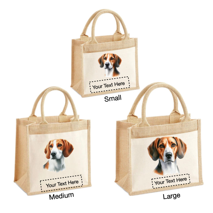 Jute Tote Bags - With 4 different images of American Foxhound dogs