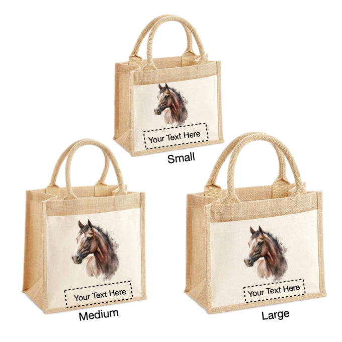 Jute Tote Bags - With 10 different watercolour horse images