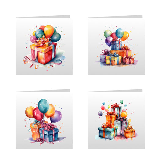 Square Greeting Cards - Birthday Balloons & Presents