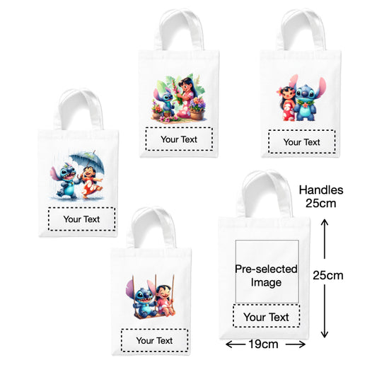 Small White Cotton Tote Bags 2.5ltr - Lilo & Stitch for Children