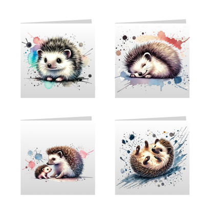 Square Greeting Cards - Cute Paint Splashed Hedgehogs - Group A