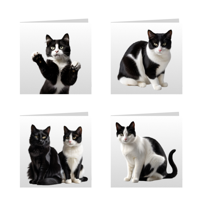 Square Greeting Cards - Black & White Cats