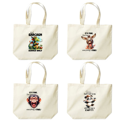 Cotton Tote Bags 18ltr-  Sarcastic Quotes with different animals