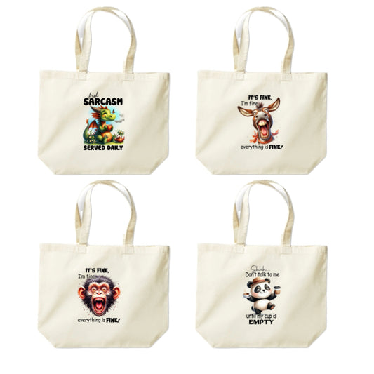Cotton Tote Bags 18ltr-  Sarcastic Quotes with different animals