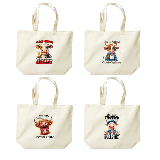 Cotton Tote Bags 18ltr- Sarcastic Quotes with Cows