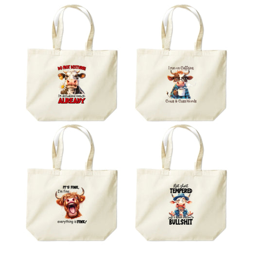 Cotton Tote Bags 18ltr- Sarcastic Quotes with Cows
