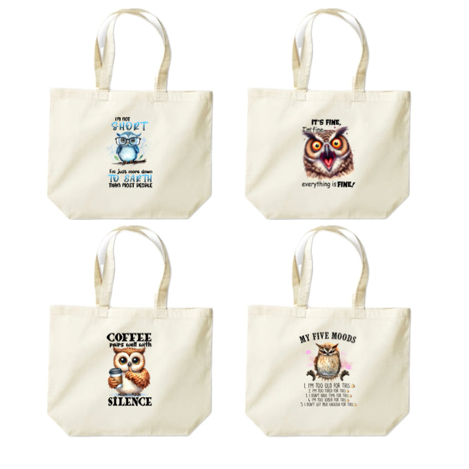 Cotton Tote Bags 18ltr-  Sarcastic Quotes with Owls