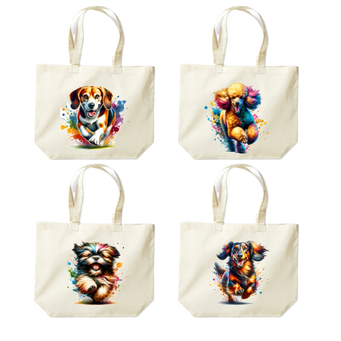 Cotton Tote Bags 18ltr - Paint Splashed Dog Breeds