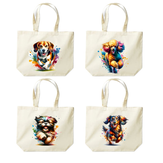 Cotton Tote Bags 18ltr - Paint Splashed Dog Breeds