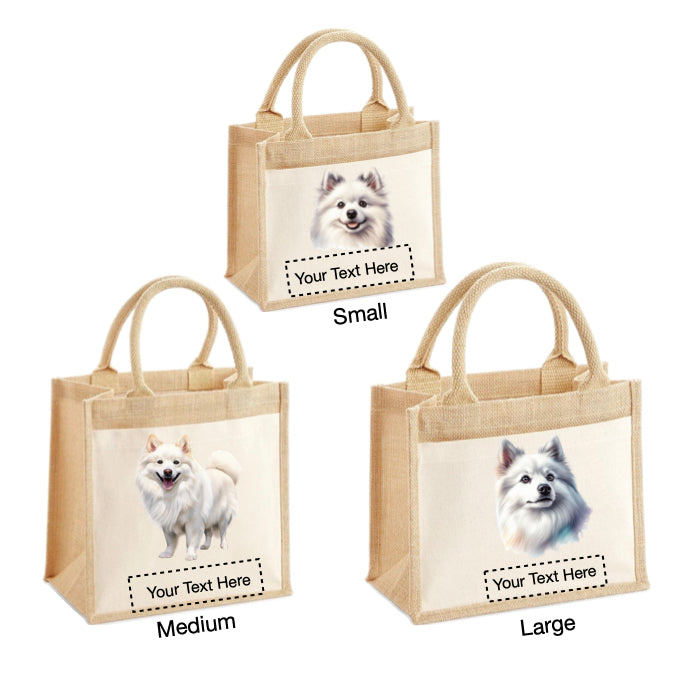 Jute Tote Bags - With 5 different images of American Eskimo dogs