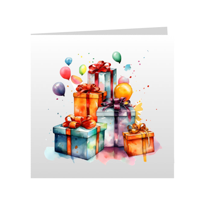Square Greeting Cards - Birthday Balloons & Presents