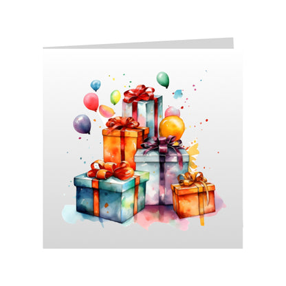 Square Greeting Cards - Birthday Balloons & Presents
