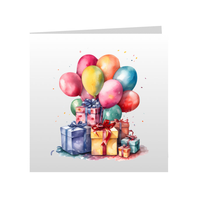 Square Greeting Cards - Birthday Balloons & Presents