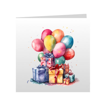 Square Greeting Cards - Birthday Balloons & Presents