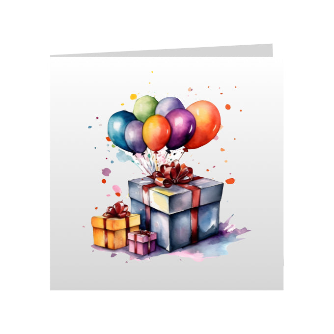 Square Greeting Cards - Birthday Balloons & Presents