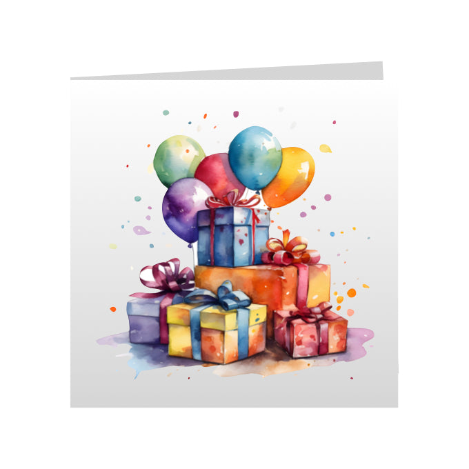 Square Greeting Cards - Birthday Balloons & Presents