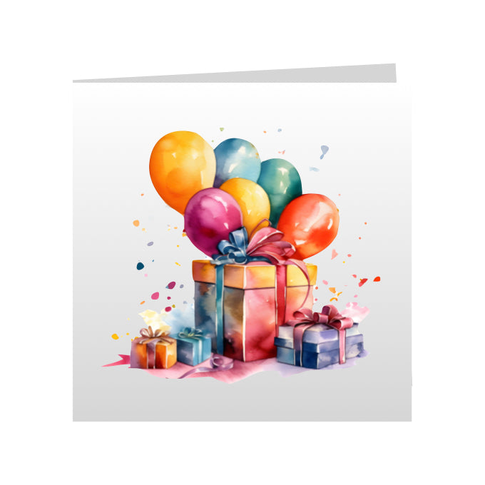 Square Greeting Cards - Birthday Balloons & Presents