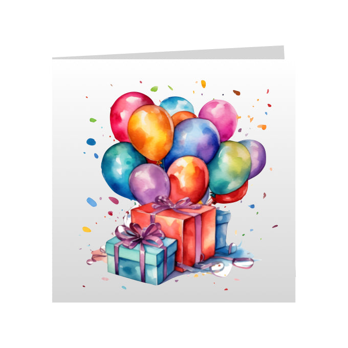 Square Greeting Cards - Birthday Balloons & Presents