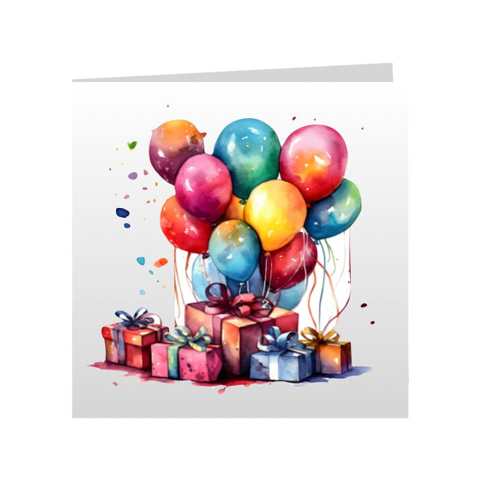 Square Greeting Cards - Birthday Balloons & Presents