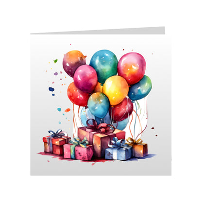 Square Greeting Cards - Birthday Balloons & Presents