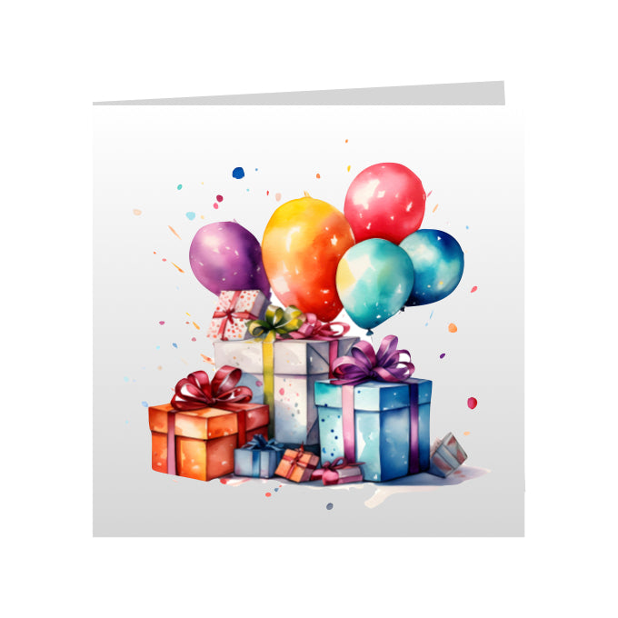Square Greeting Cards - Birthday Balloons & Presents