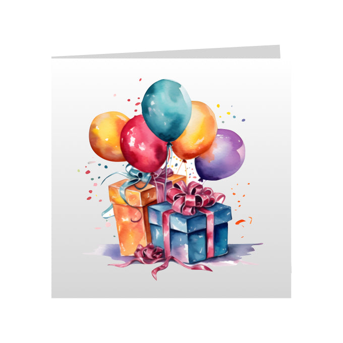 Square Greeting Cards - Birthday Balloons & Presents