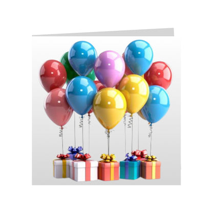 Square Greeting Cards - Birthday Balloons & Presents