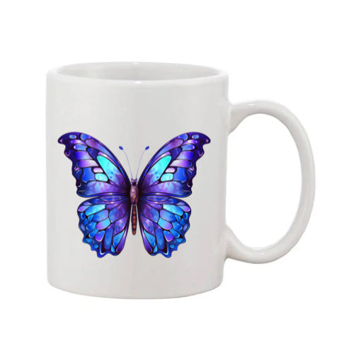 Mug - 11oz - Blue Coloured Purple Butterfly 1