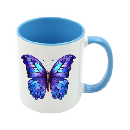 Mug - 11oz - Blue Coloured Purple Butterfly 1