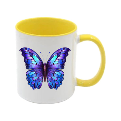 Mug - 11oz - Blue Coloured Purple Butterfly 1