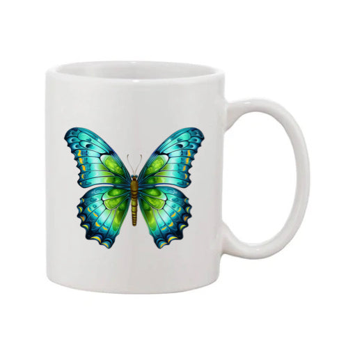 Mug - 11oz - Blue Coloured Green Butterfly 1