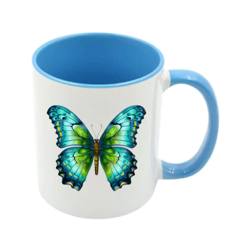 Mug - 11oz - Blue Coloured Green Butterfly 1