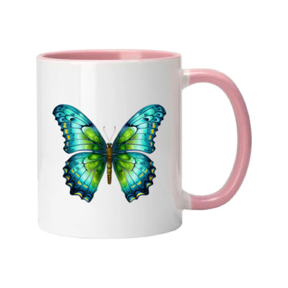 Mug - 11oz - Blue Coloured Green Butterfly 1