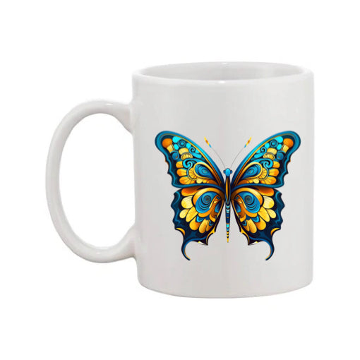 Mug - 11oz - Blue Coloured Yellow Butterfly 1
