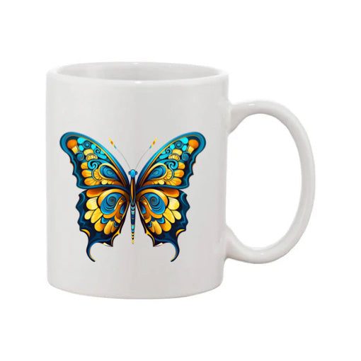 Mug - 11oz - Blue Coloured Yellow Butterfly 1